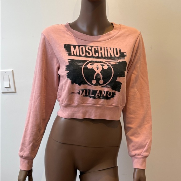 Moschino Milano question mark sweater logo cropped crewneck pullover pink Small - Picture 7 of 11